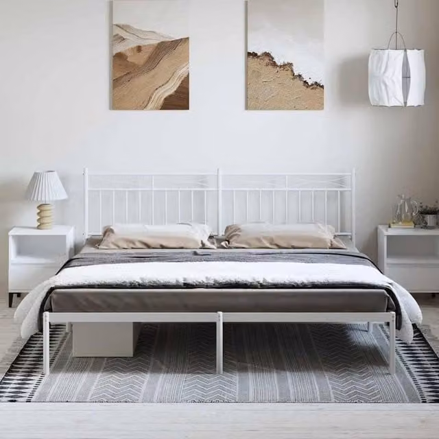 Berkfield Home Metal Bed Frame with Headboard, White, W: 193 cm, D: 198 cm, H: 91 cm