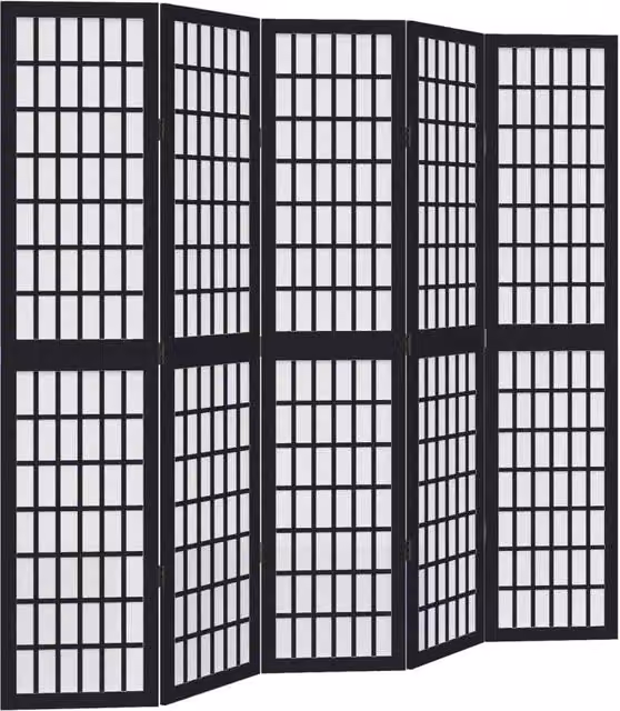 Berkfield Home 5-Panel Room Divider in Black Solid Paulownia Wood – 1
