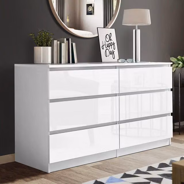 LUXURY LIFE Carlton Glossy 6 Drawer Chest of Drawers in White