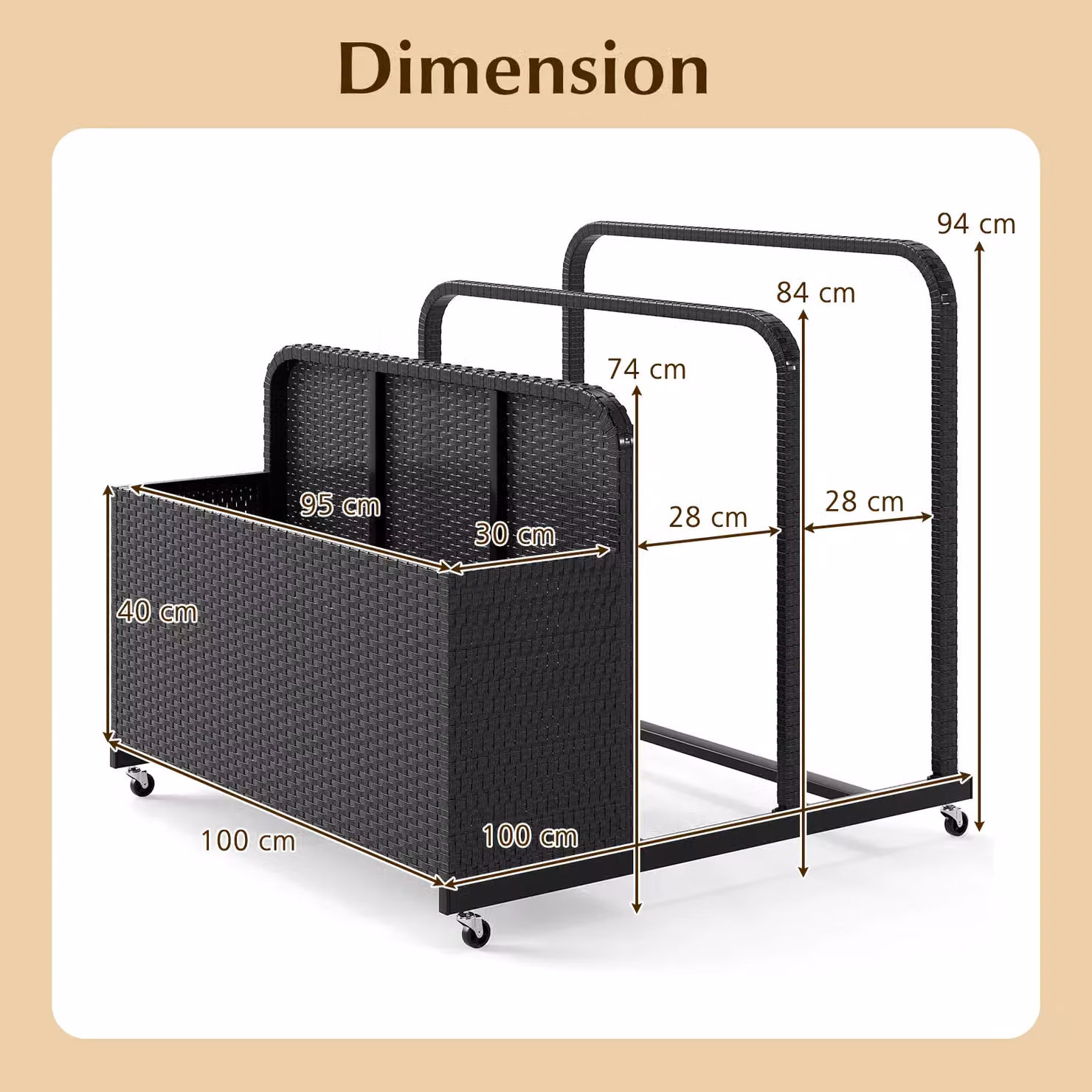 Costway Wicker Patio Pool Float Storage Organizer Caddy Basket in Black – 7