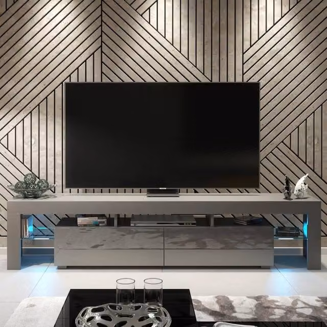 Creative Furniture Nova TV Unit in Grey with Glossy Finish, W: 200 cm, H: 45 cm, D: 35 cm – 1
