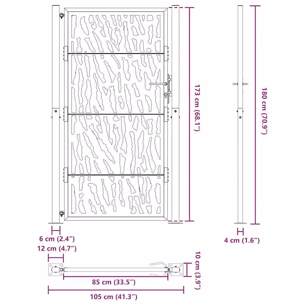 Berkfield Home Black Steel Garden Gate with Trace Design, W: 105 cm, H: 180 cm – 5