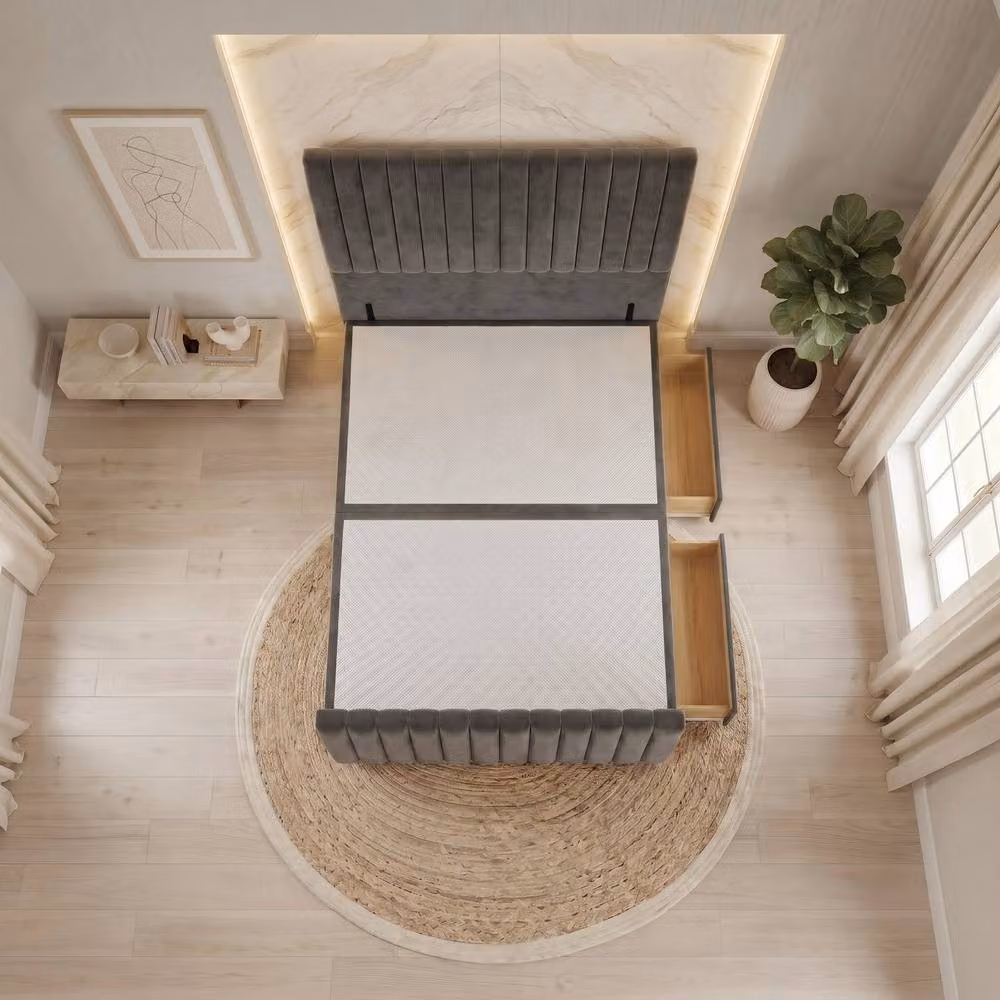 Somnior Eleanor Velvet Divan Base with 2 Drawers, 54 inch Headboard and 22 inch Footboard, Grey, W/D/H: 180 x 200 cm – 2