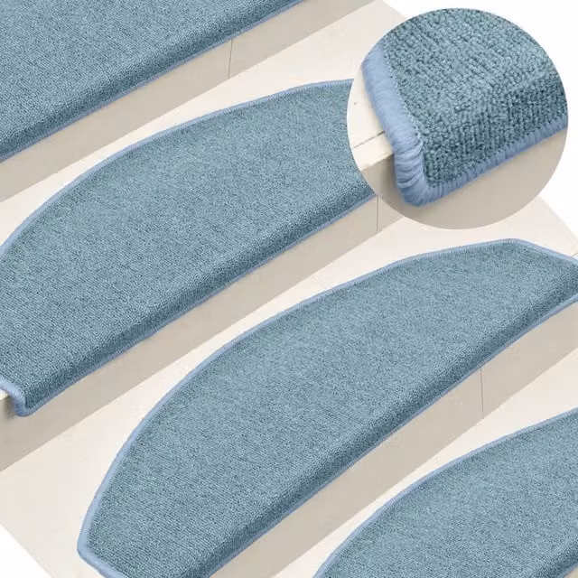 Berkfield Home Non-Slip Self-Adhesive Carpet Stair Treads, 15 Pieces, Blue, W: 65 cm, D: 24 cm, H: 4 cm