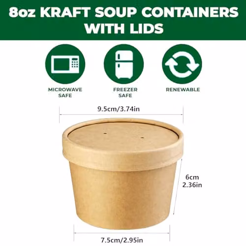 ECONX Brown Kraft Disposable Paper Soup Containers with Lids, 8oz, 25 Pack – 3