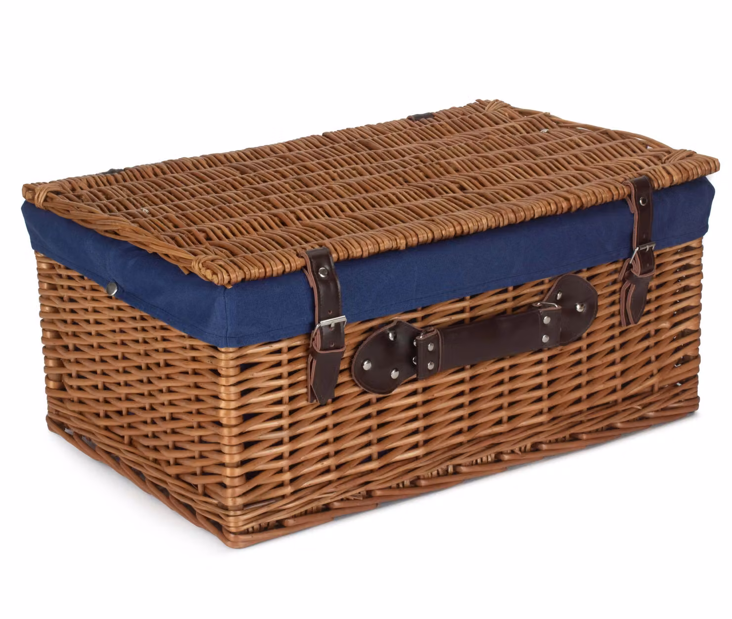 Red Hamper Double Steamed Wicker Picnic Basket with Blue Cotton Lining, 56 cm – 2
