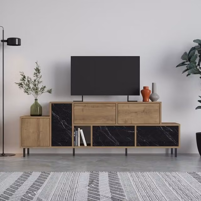 Decortie Modern Geometric TV Stand in Yellow and Brown, W/D/H: 160 x 36 x 90 cm