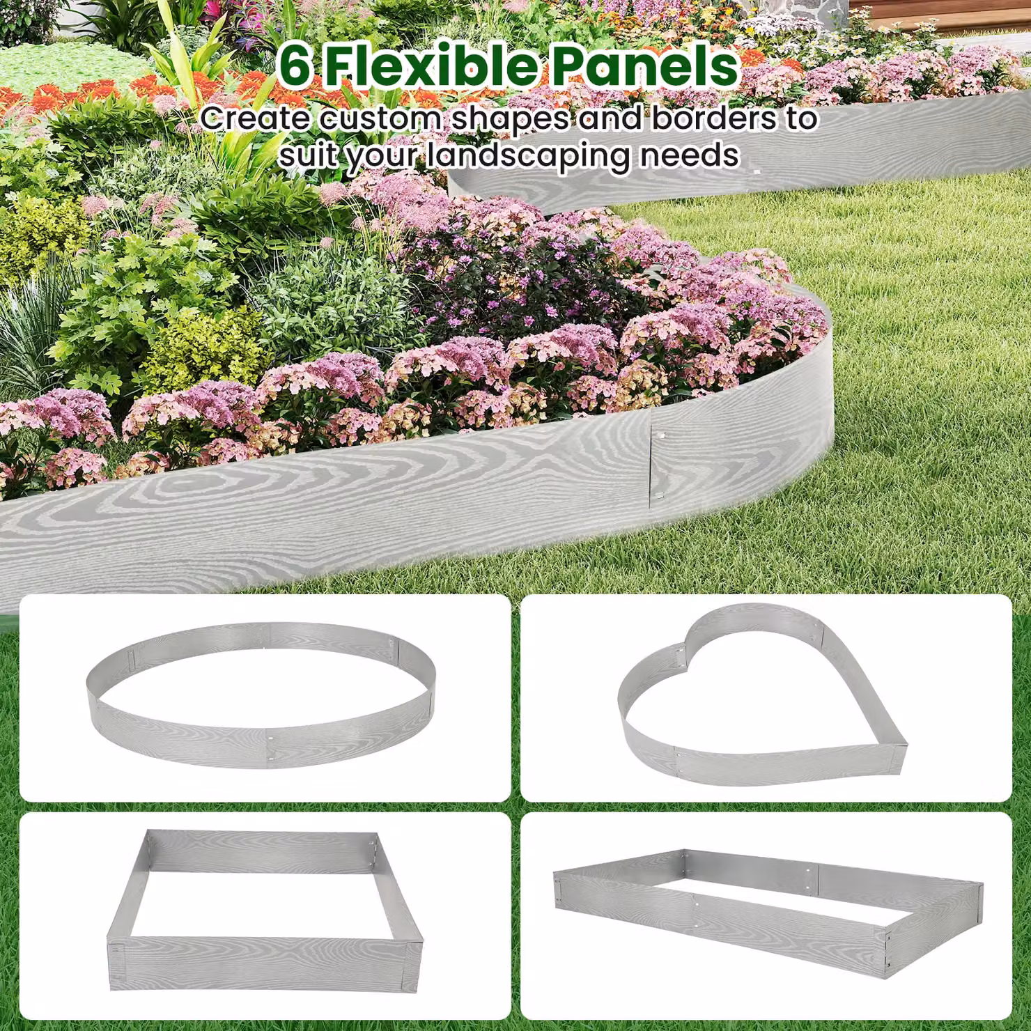 Gymax 6 Pack Silver Galvanised Metal Landscape Edging and Flexible Tree Fence Set – 5