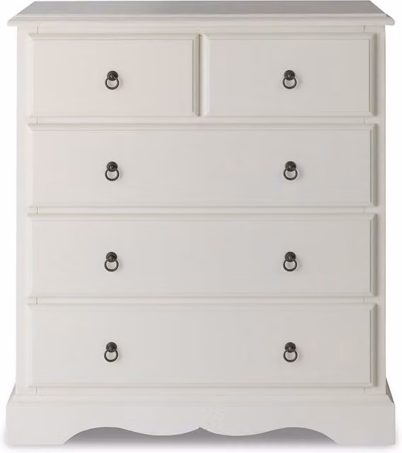 Romance 2 over 3 Chest of Drawers in Antique White with Metal Loop Handles