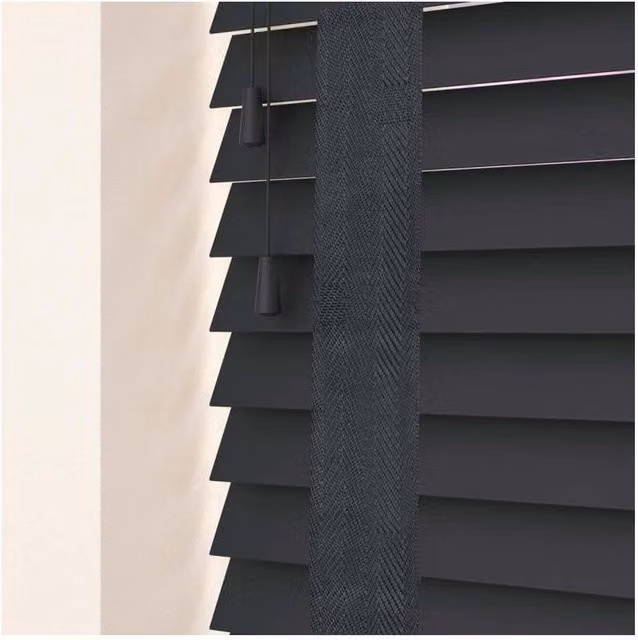NewEdgeBlinds 50mm Real Wood Venetian Blind with Tapes, Slate Grey, W: 145 cm, H: 120 cm