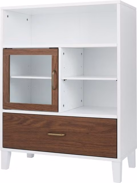 Teamson Home Tyler Mid Century Wooden Bathroom Free Standing Storage Cabinet with Internal Shelves and Hinged Doors, W/D/H: 33 x 33 x 86.8 cm, White and Brown