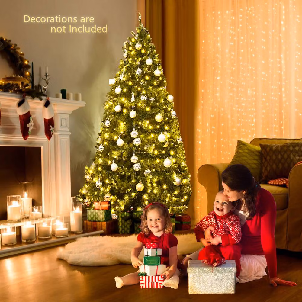 Gymax 180 cm Pre-Lit Green Spruce Christmas Tree with LED Lights – 4
