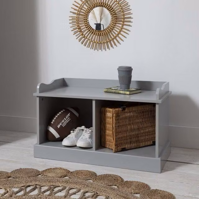 Noa and Nani Modern Lacquered Grey Shoe Rack Storage Bench