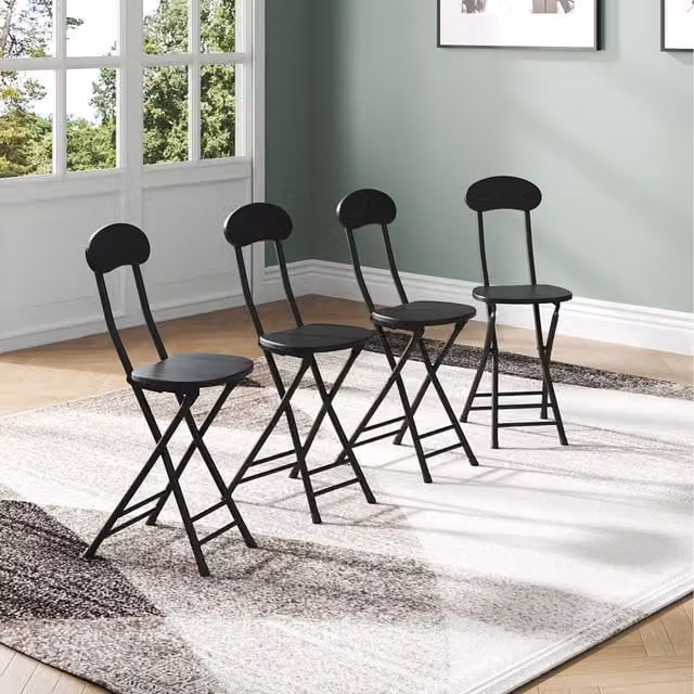 Komore Set of 4 Black Stackable High-Back Folding Chairs with MDF and Powder Coated Steel