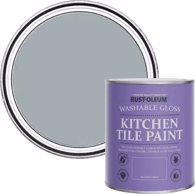 Rust-Oleum Water-Based Kitchen Tile Paint in Gloss Finish, Mineral Grey, 750ml