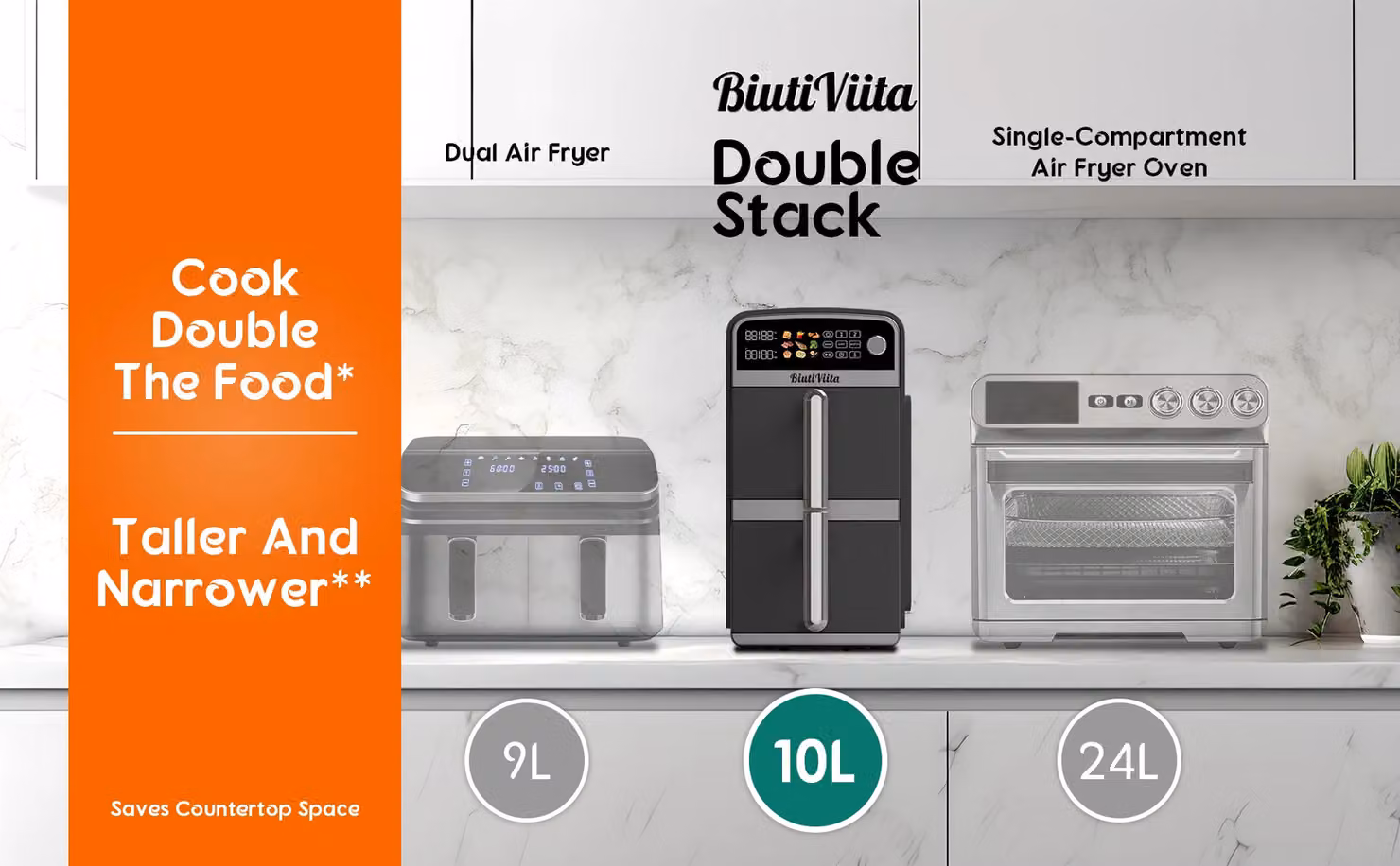 BiutiViita 10L Double Stack Air Fryer with Dual Zone Baskets in Black – 7