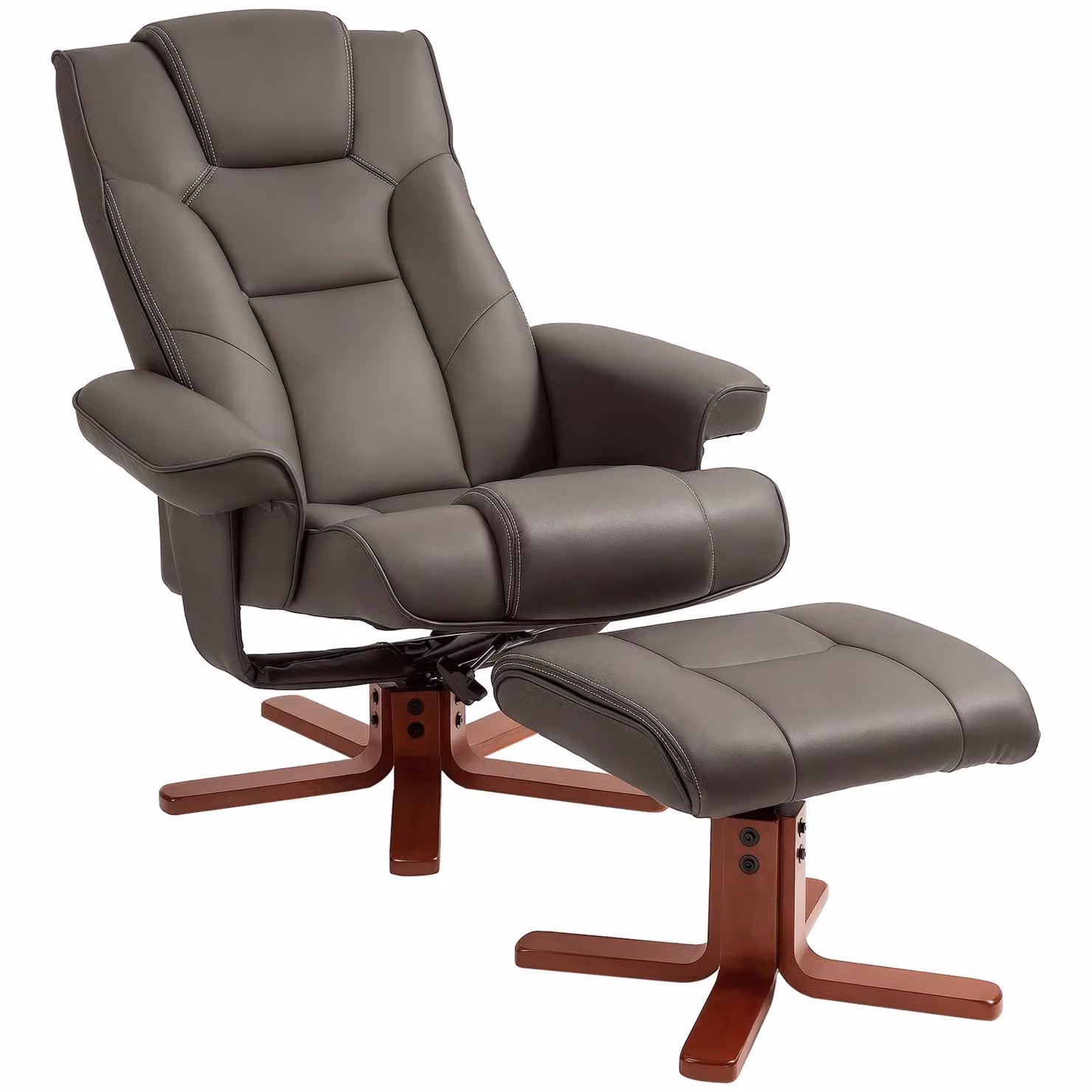 HOMCOM Brown Synthetic Leather Reclining Armchair with Footstool and Adjustable Backrest – 2