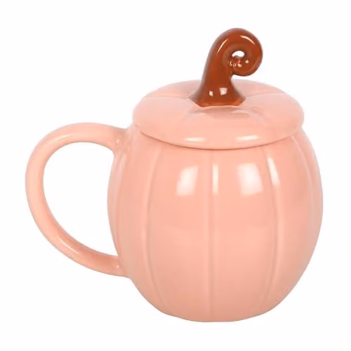 Something Different Pink Curly Pumpkin Ceramic Lidded Mug