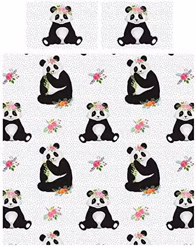 Rapport Home Panda Polycotton Duvet Cover and Pillowcase Set in White and Blue, King Size, W/H: 220 x 230 cm, Pillowcase: 50 x 75 cm – 3