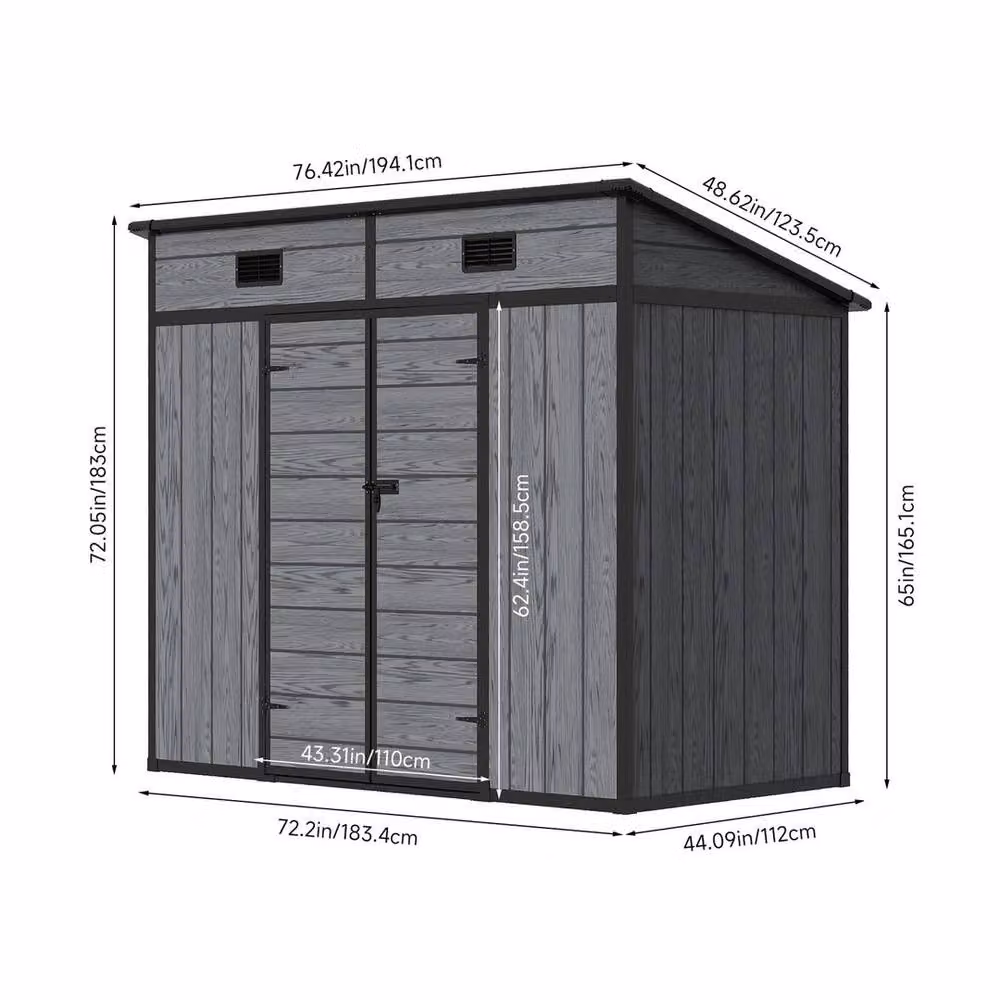 FLAVORA Grey Plastic Pent Roof Garden Shed, W/D/H: 182.88 x 112.0 x 183.0 cm – 2
