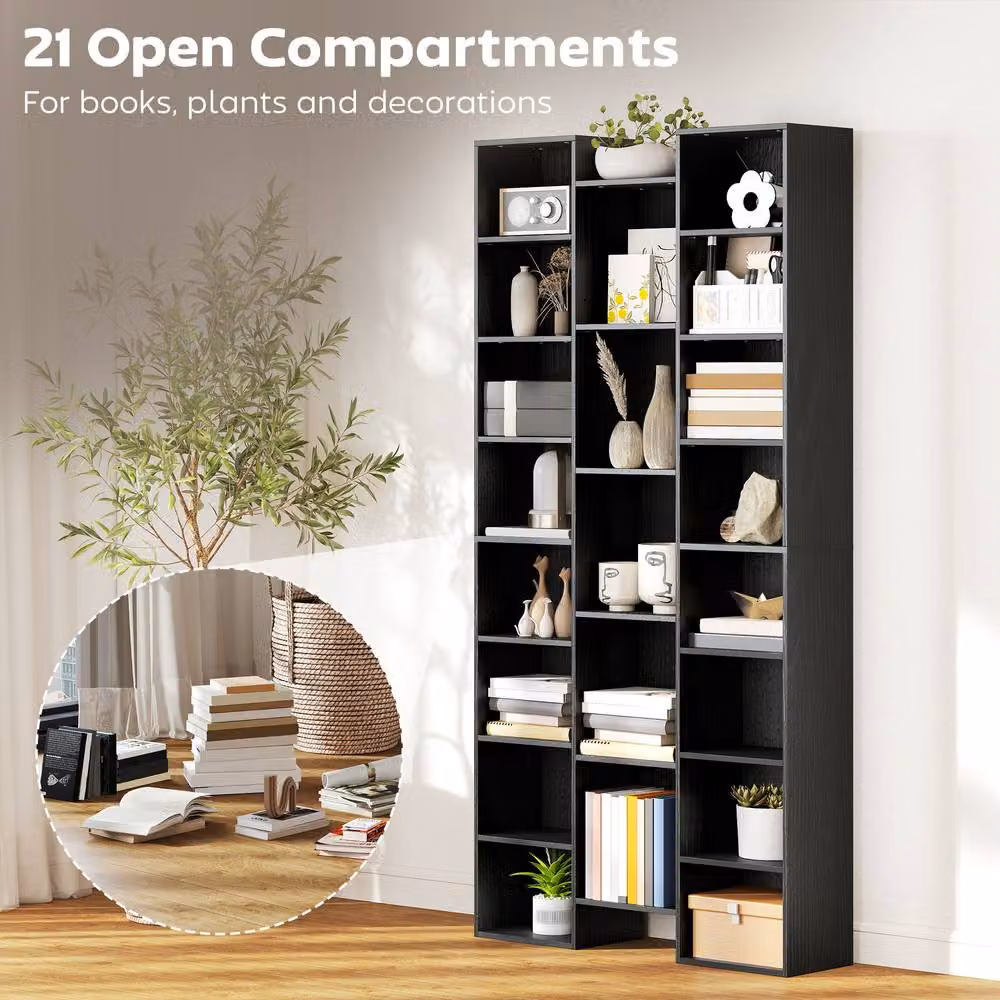 HOMCOM Modern Black Tall Freestanding Bookshelf with 10 Adjustable Shelves – 3