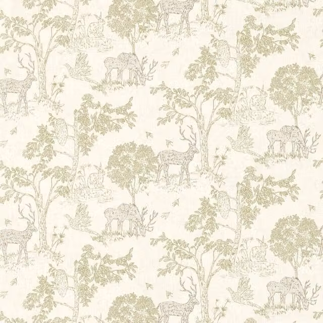 Clarke & Clarke Rivington Floral Fabric in Green and Beige with Linen and Cotton Blend