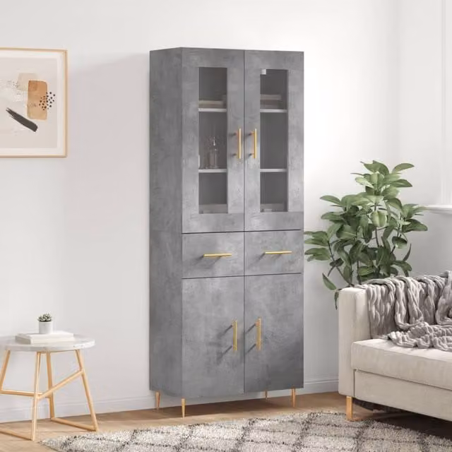 Berkfield Home Modern Highboard in Concrete Grey, W/D/H: 69.5 x 34 x 180 cm