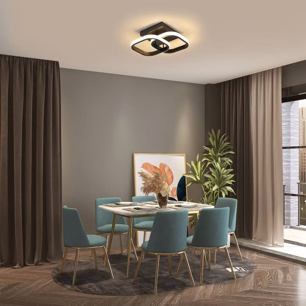Pheashine Modern 22W Double Square LED Ceiling Light, Warm White 3000K, Black, W/D/H: 23 x 23 x 8.5 cm – 5