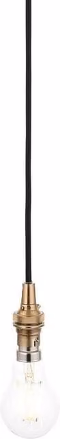 Netlighting Eltham Slim Pendant Light in Gold and Brass with Black Braided Flex B22