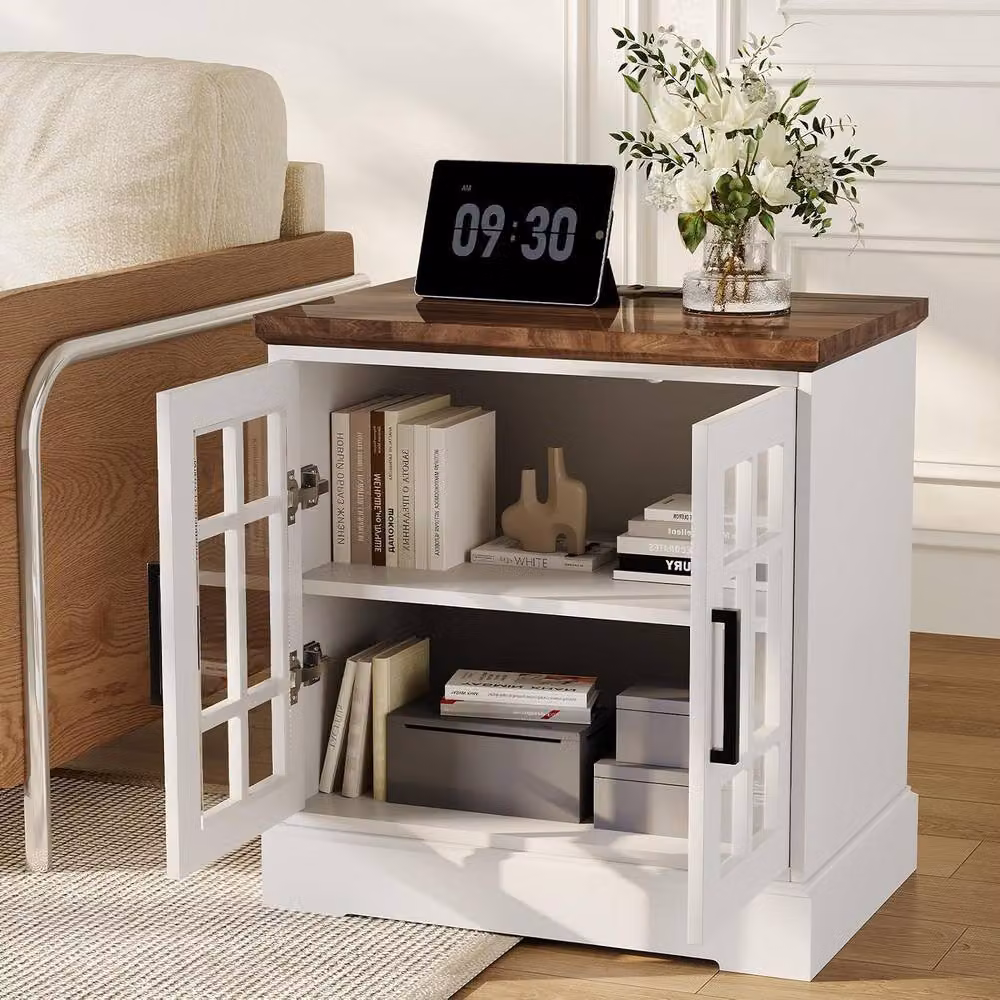 London Boutique White Wood Kitchen Sideboard Storage Cabinet with Charging Station – 5