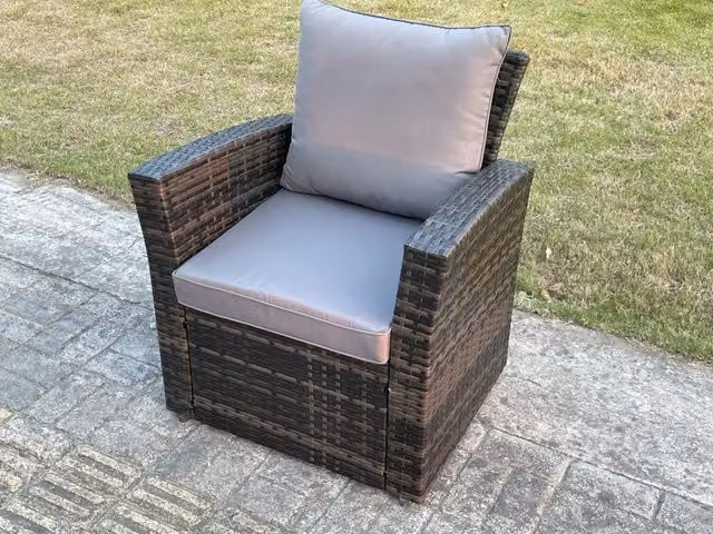 Fimous High Back Rattan Armchair with Cushion in Dark Grey