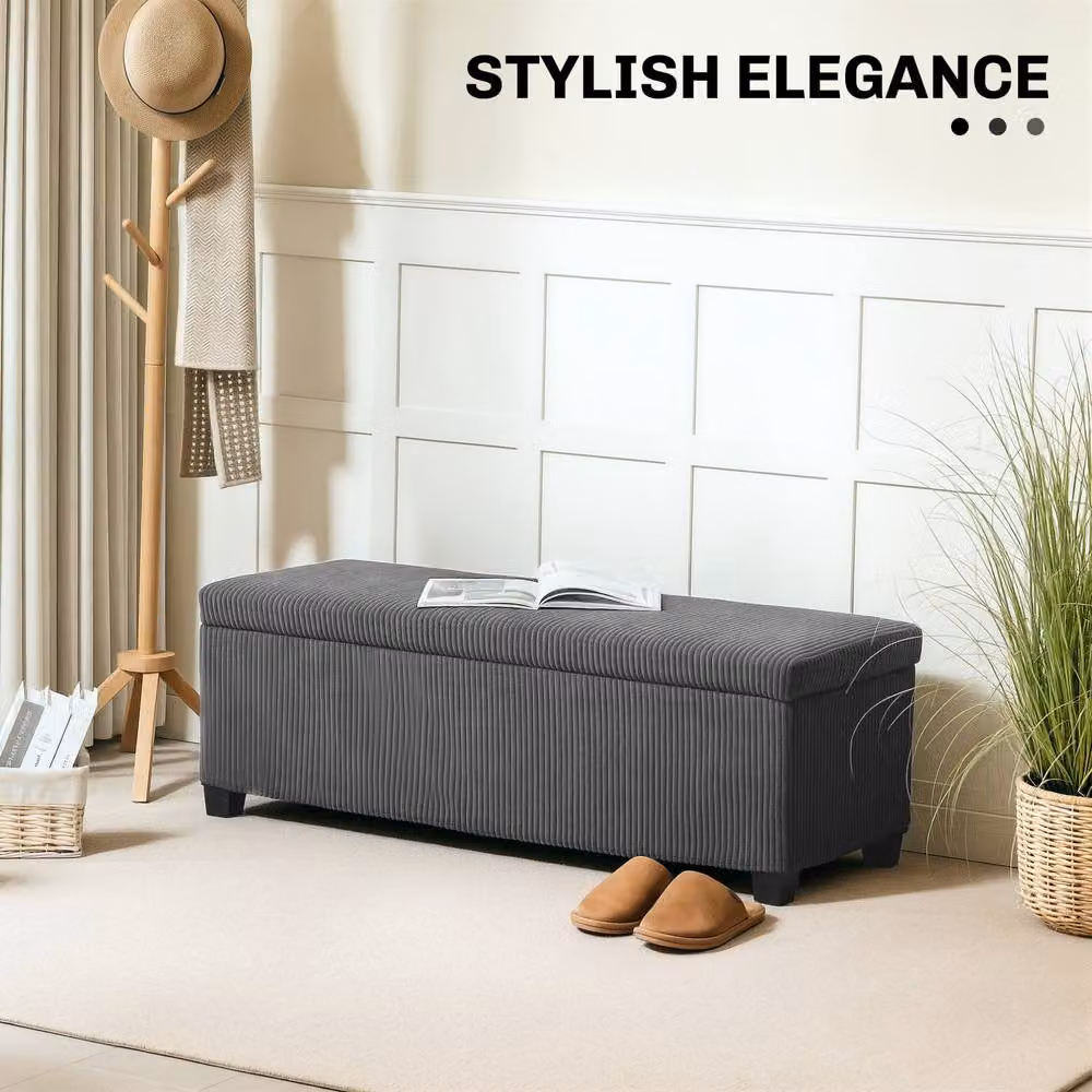 STILVORA Grey Fabric Storage Ottoman Bench with Hidden Storage, Width: 112 cm – 4
