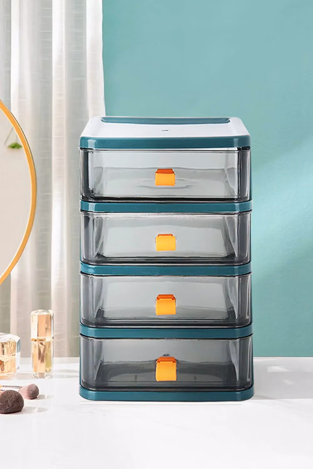Living and Home 4 Tier Transparent Stationery Storage Box with Drawers in Green – 4