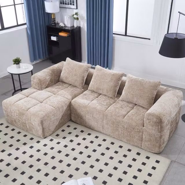 Aosom UK Oversized Modular L-Shaped Sleeper Sofa in Beige, W/D/H: 250 x 158 x 60 cm – 1