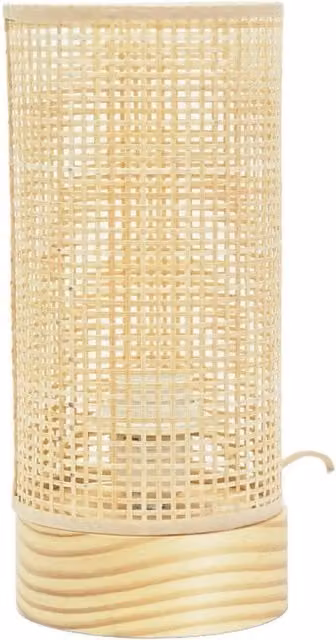 ValueLights Elsa Wooden Table Lamp in Yellow and Beige with Bamboo and Rattan Details