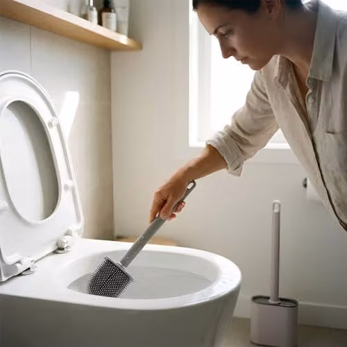 Harbour Housewares Wall-Mounted Silicone Toilet Brush and Holder Set in White – 6