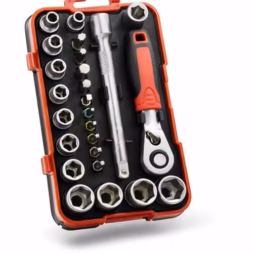 Lumberjack 25 Piece 1/4 Inch Square Drive Metric Socket Set with Screwdriver Bits in Red – 3
