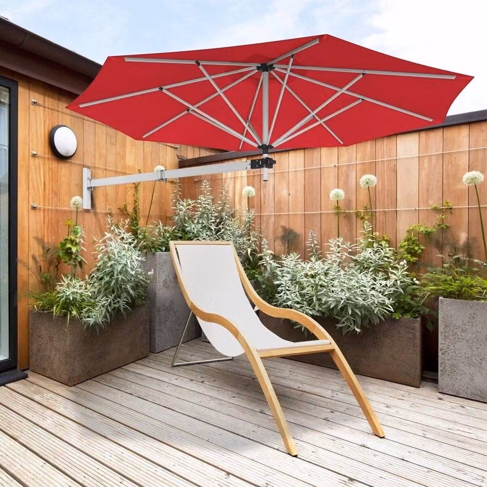 FLAVORA Red Wall Mounted Cantilever Patio Tilting Sunshade Umbrella – 3