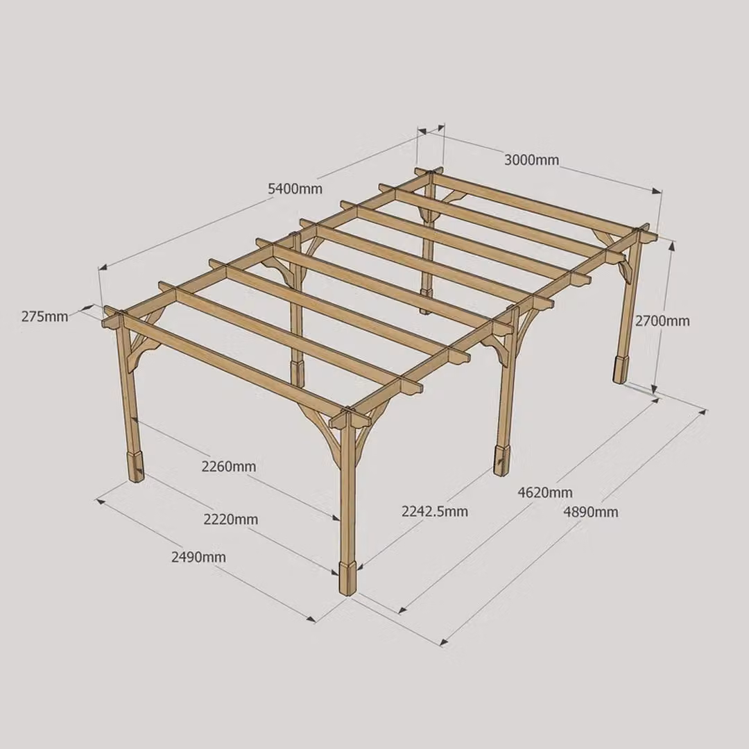 Rutland County Garden Furniture Ltd Premium Pent Lean-to Wood Pergola in Rustic Brown, W: 540 cm, D: 300 cm, H: 270 cm – 4