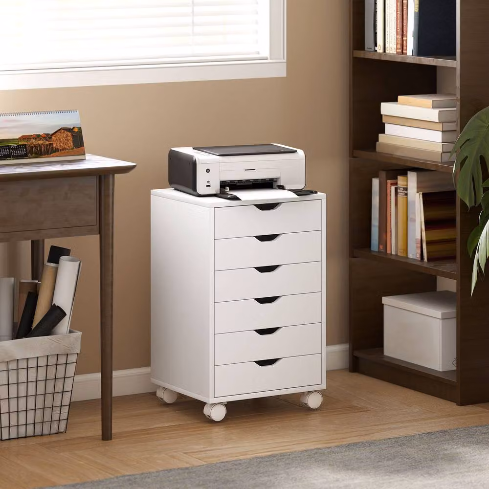HOMCOM 6 Drawer Vertical File Cabinet with Quiet Drawers and Wheels, White – 2