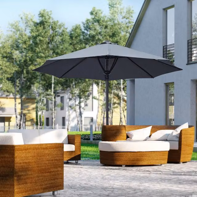 Outsunny Round Outdoor Market Table Parasol Umbrella Sun Shade in Grey