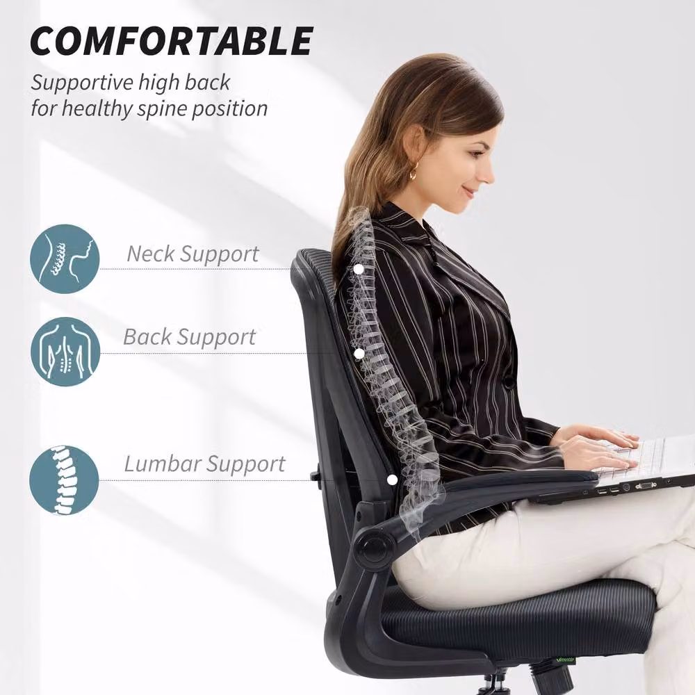 ERGOVEXA Black Mesh Back Task Chair with Headrest and Armrests – 5