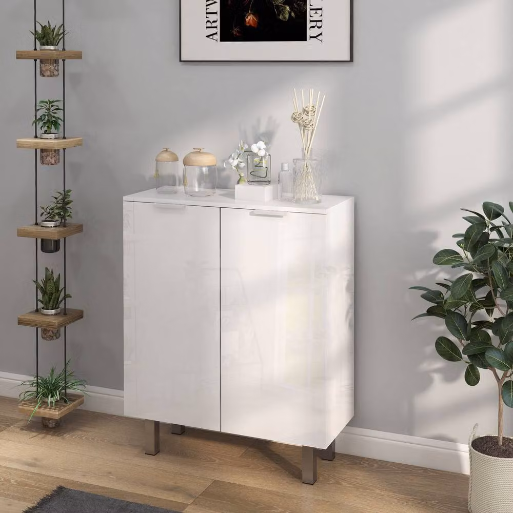 ERGOVEXA White High Gloss 5-Shelf Shoe Storage Cupboard with Soft-Close Hinged Doors – 3