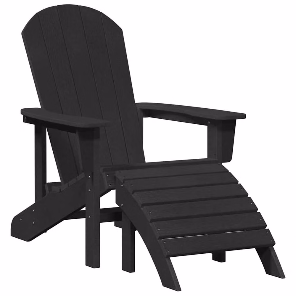 Berkfield Home Traditional Adirondack Chair with Footrest, Black HDPE – 2