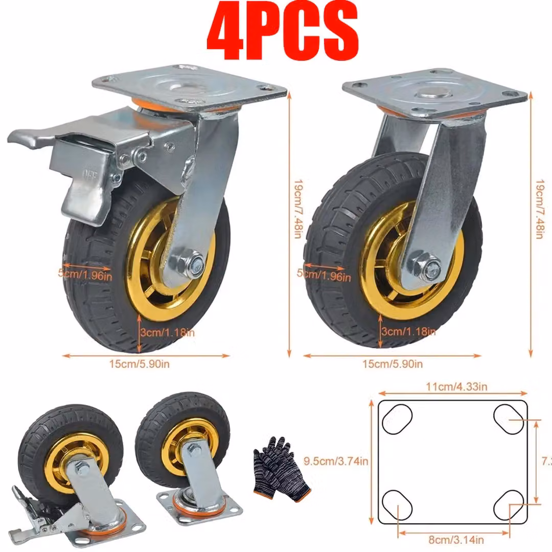 SPETLEK 4-Pack 6 Inch Swivel Caster Wheels in Black with 2 Brakes and 1000kg Load Capacity – 2
