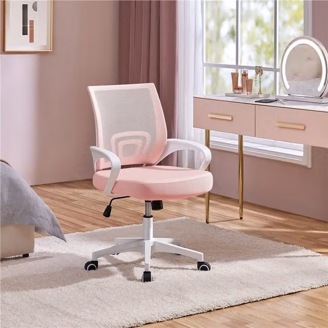 Yaheetech Ergonomic Pink Fabric Mesh Office Chair with Armrests and 360 Degree Swivel