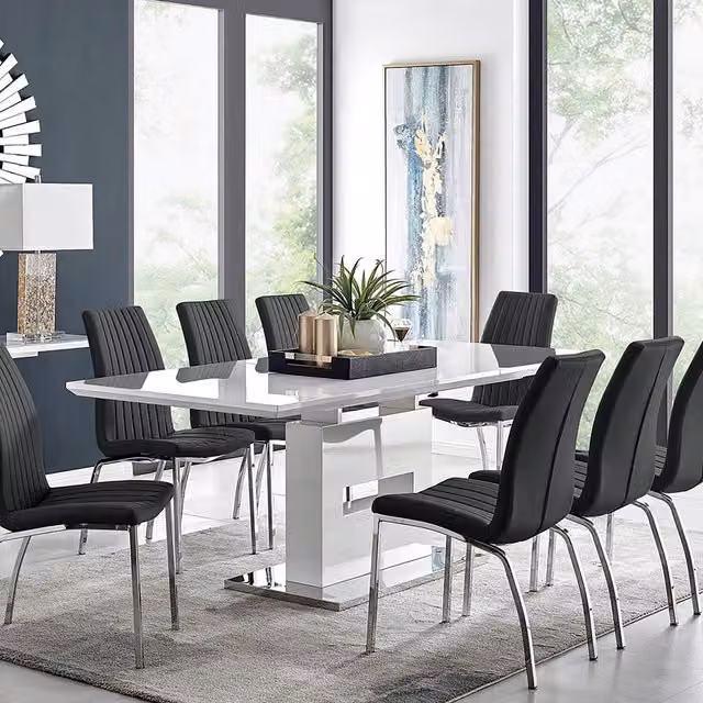 FurnitureboxUK Arezzo Large Extending Rectangular Dining Table with 8 Isco Chairs in Black and White