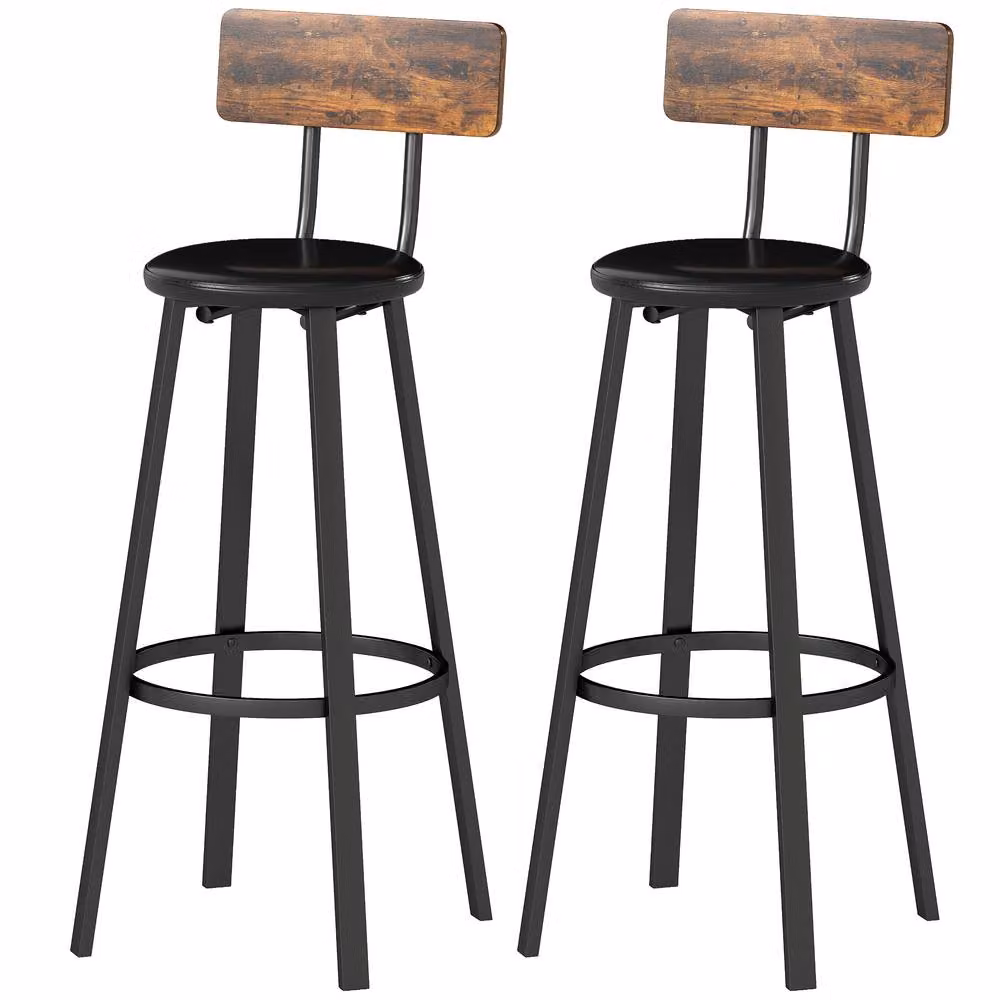 STILVORA Set of 2 Black Faux Leather Bar Stools with Metal Frame – 3