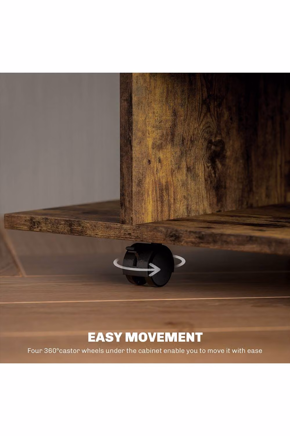 ERGOVEXA Mobile TV Cabinet Stand with Storage Shelves and Castors, Rustic Brown, W: 80 cm, D: 40 cm, H: 40 cm – 3