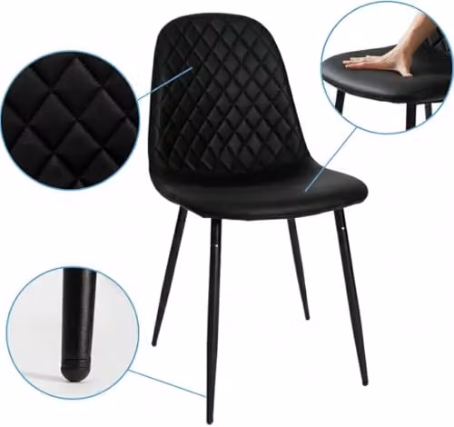 KOSY KOALA Modern Dining Set with Rectangular Glass Table and 4 Black Faux Leather Padded Chairs – 2